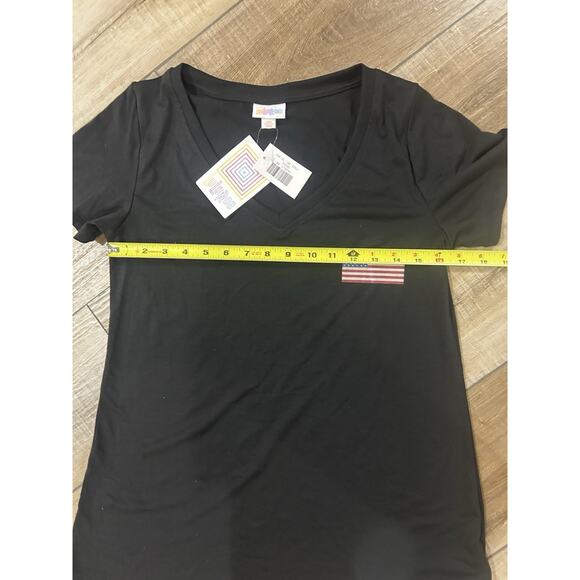 LuLaRoe Christy T XS Americana All American Summer flag NWT Black V tshirt - Picture 3 of 4